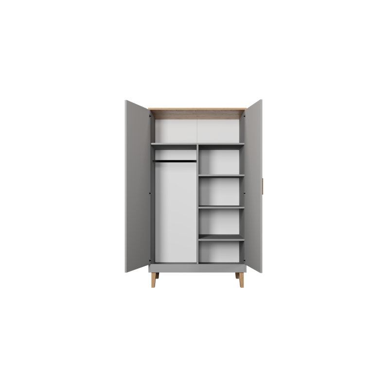 Amirah 2 Door Solid + Manufactured Wood Wardrobe, Chinchilla Grey/Hickory
