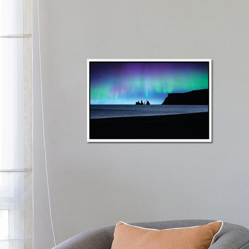 Vik Under Lights by Philippe Sainte-Laudy - Print on Canvas, 66.04 cm H x 45.72 cm W, White Framed