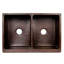 33" Hammered Copper Apron Front 50/50 Double Basin Kitchen Sink w/ Scroll Design and Nickel Background