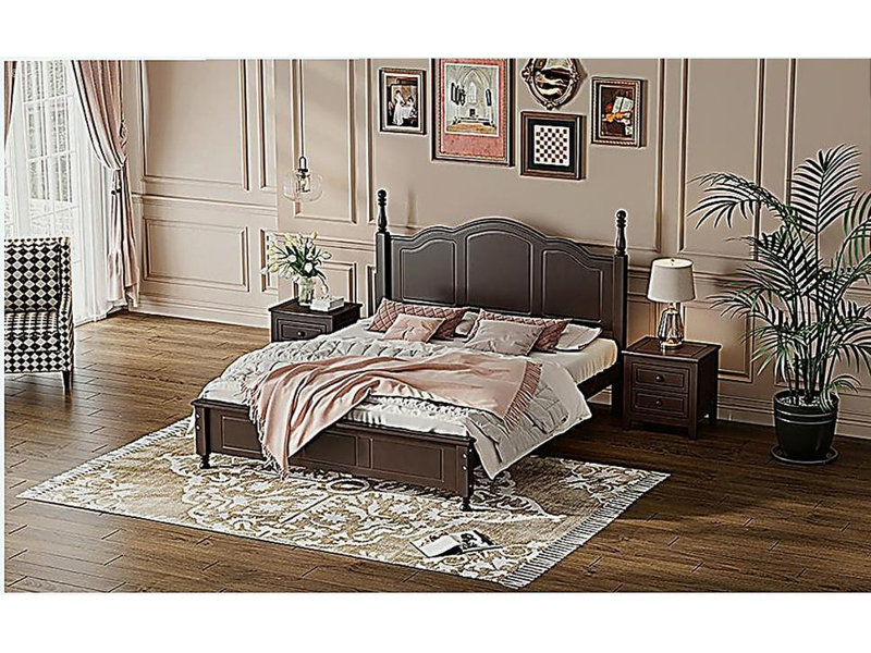 Structure de lit plateforme en bois, lit plateforme de style rétro avec support de traverse en bois, Noyer
