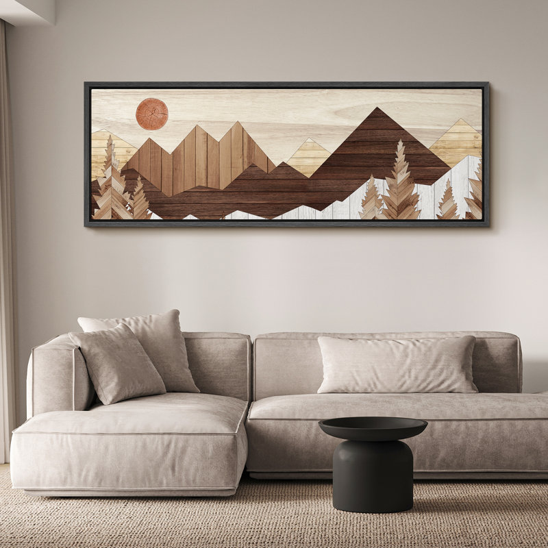 «Western Wood Effect Landscape Rustic Peaks Sunrise Over The Mountains», reproduction d'art sur toile, H 20 po x l 60 po