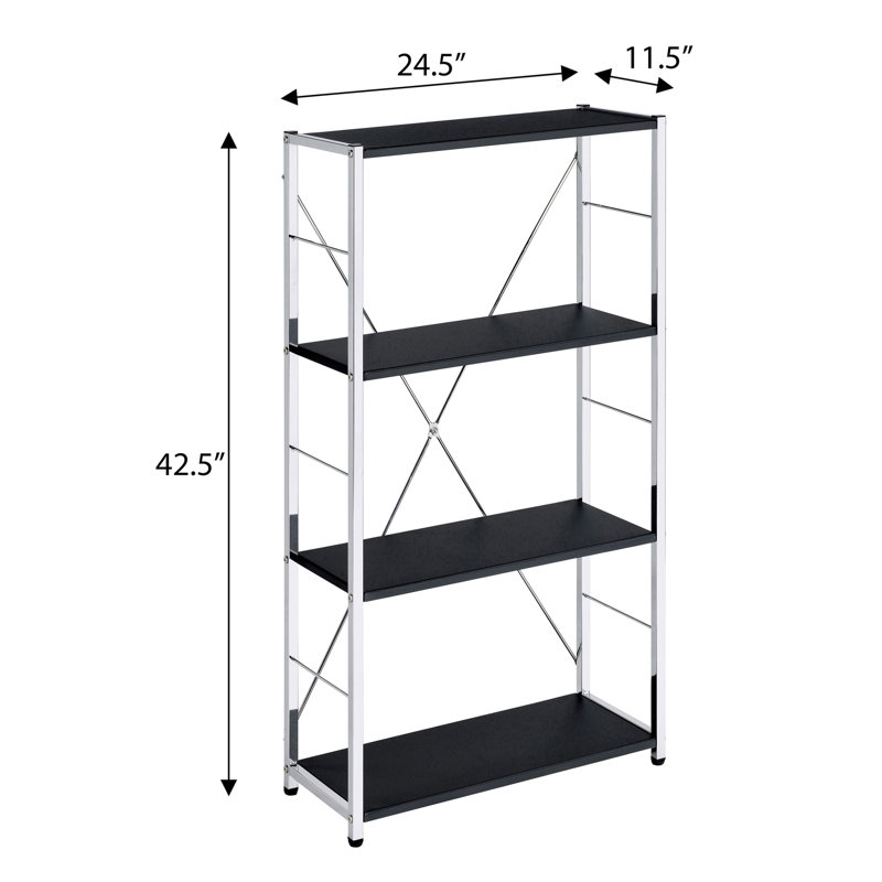 Black And Chrome 4-Tier Rectangular Bookshelf, Black/Silver