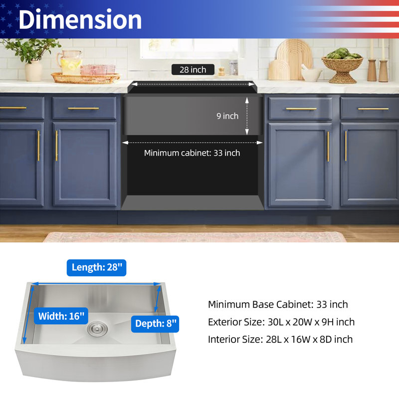 Single Bowl Stainless Steel Kitchen Sink, 30" L x 20" W