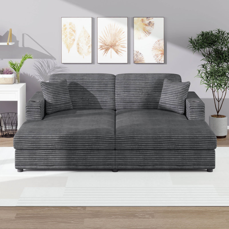Lit de jour inclinable 86,5 po surdimensionné avec méridienne profonde, deux sièges USB, deux porte-gobelets et coussins décoratifs
