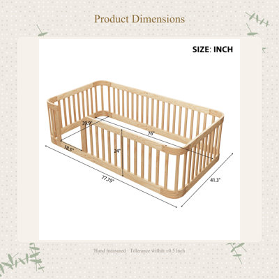 Base de lit en bois naturel avec clôture pour chambre d'enfant, idéale pour créer un espace de sommeil confortable et sécuritaire