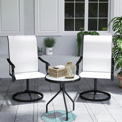Ensemble de 2 chaises de patio pivotantes à dossier haut avec tissu en filet toutes saisons et structure en métal pour la cour, le porche ou le jardin