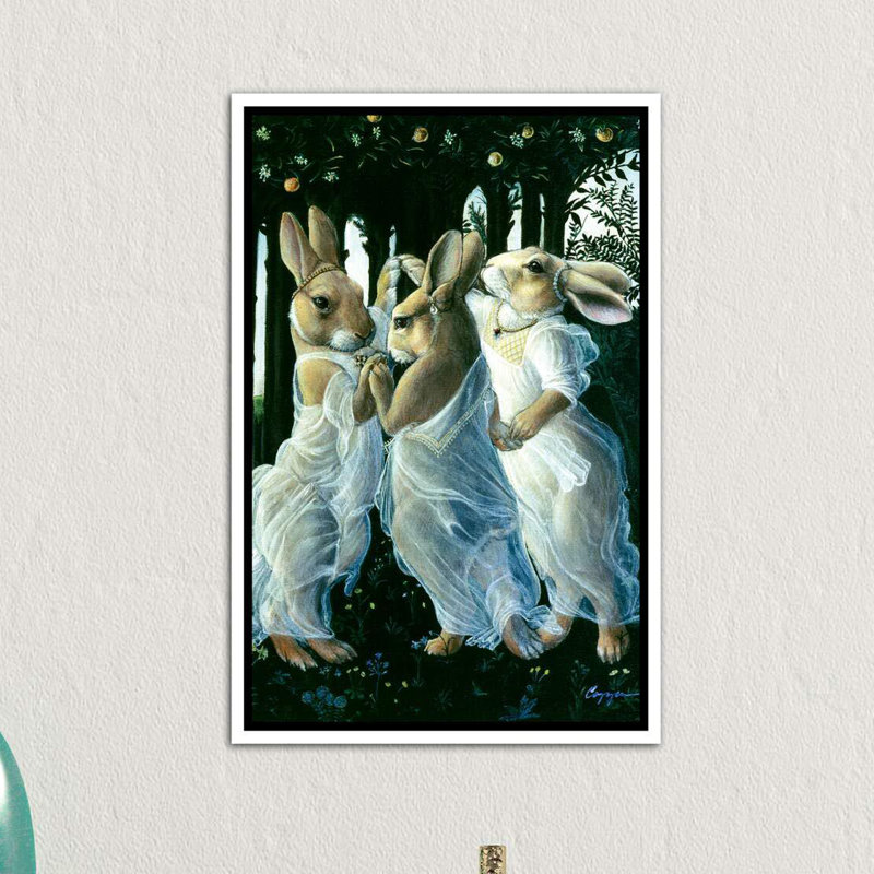 « Bunny graces » par Melinda Copper-impression d’art graphique, Toile blanche encadrée, H 40 po x l 26 po x P 1,5 po