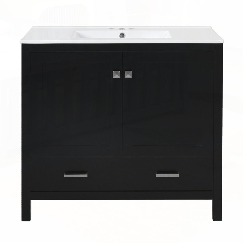 Meuble-lavabo moderne avec rangement avancé et lavabo durable, Noir