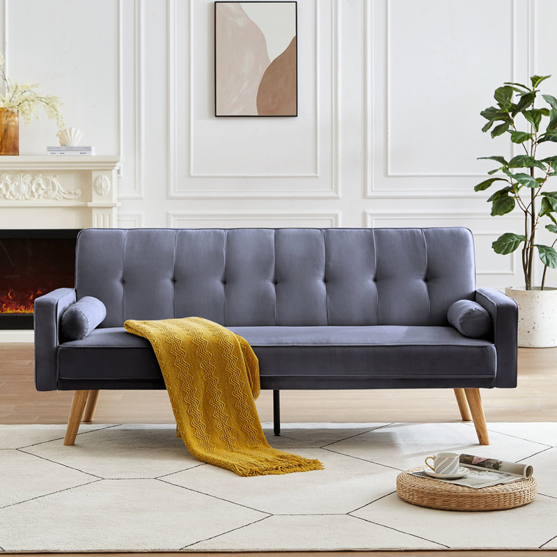 72" Mid-Century Style Linen Fabric Chesterfield Sofa 72"., Dark Gray