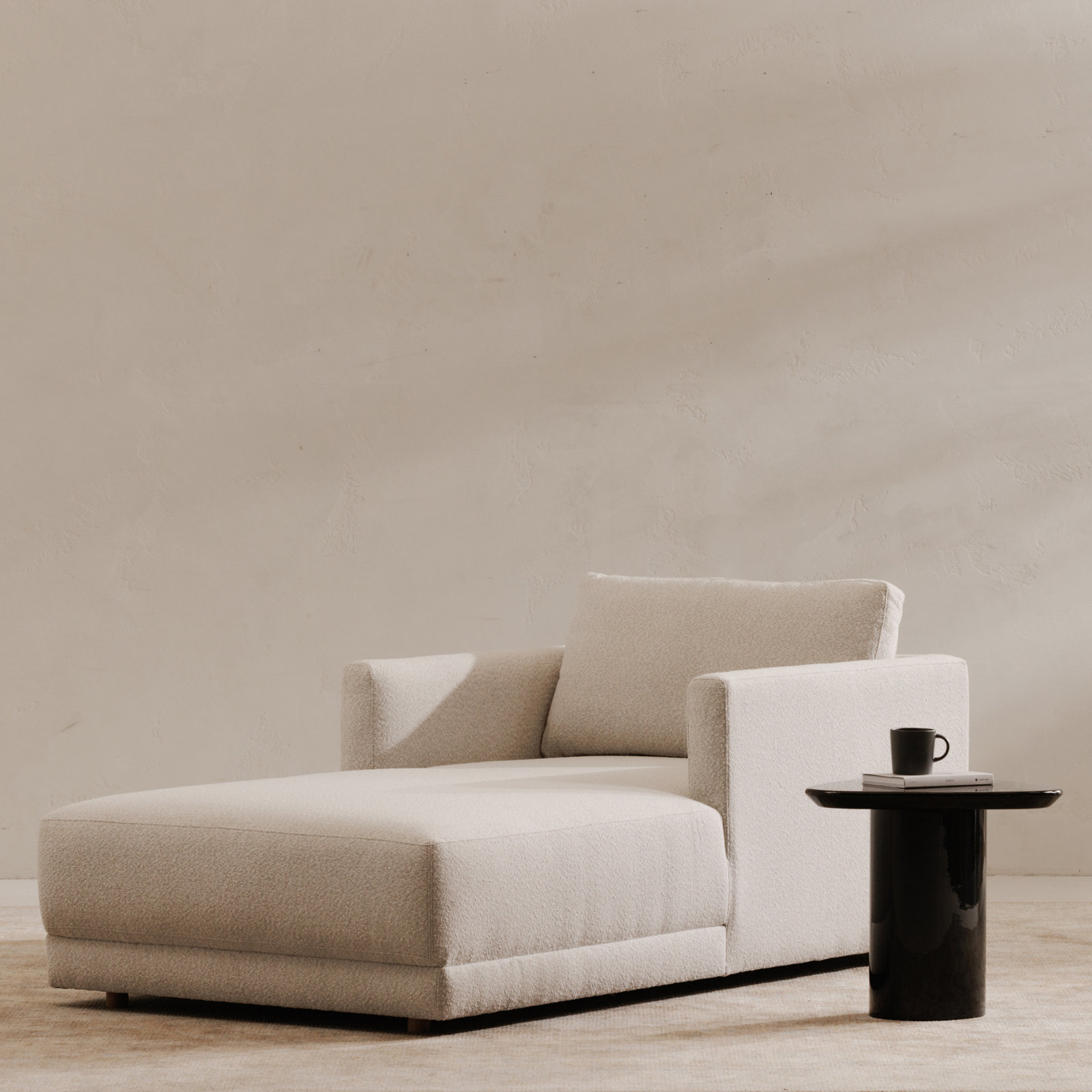 Vervino Upholstered Chaise Lounge, Oyster Boucle