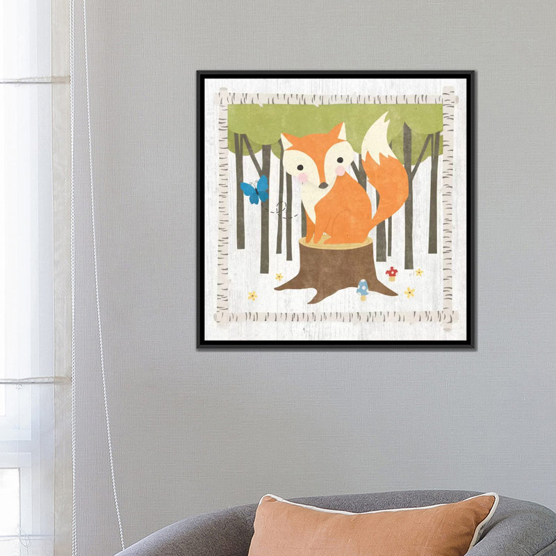 « fox », peinture sur toile tendue hideaway series, H 18 po x l 18 po x P 1,5 po, Pas de tapis, Toile encadrée noire
