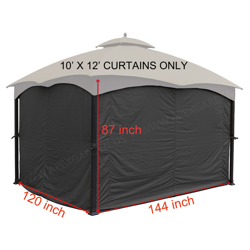 Gray Polyester Privacy Curtain Set for 10' x 10' Gazebo