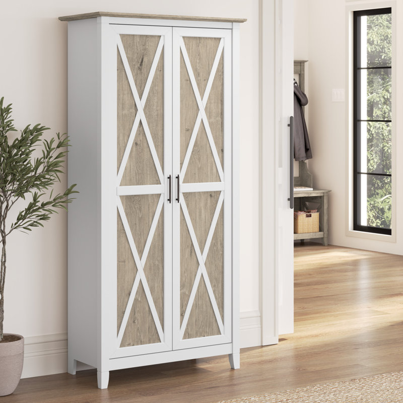 Armoire de rangement à 5 tablettes Huckins, Shiplap Grey/Pure White