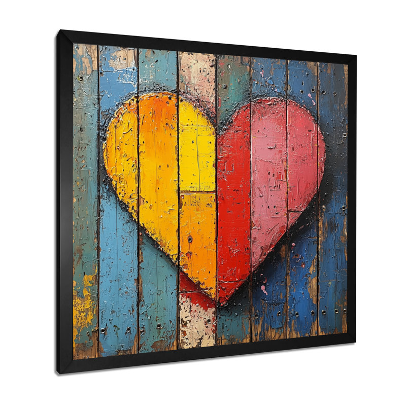 Pop Art Love Heart - Art mural Pop Art, H 36 po x l 36 po, Reproduction encadrée d'une seule photo, Noir, noir, noir, noir