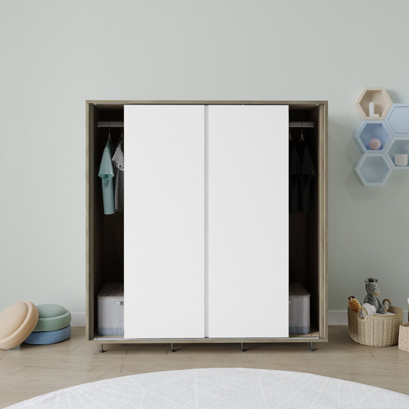 Solid Wood Wardrobe, Oak/White
