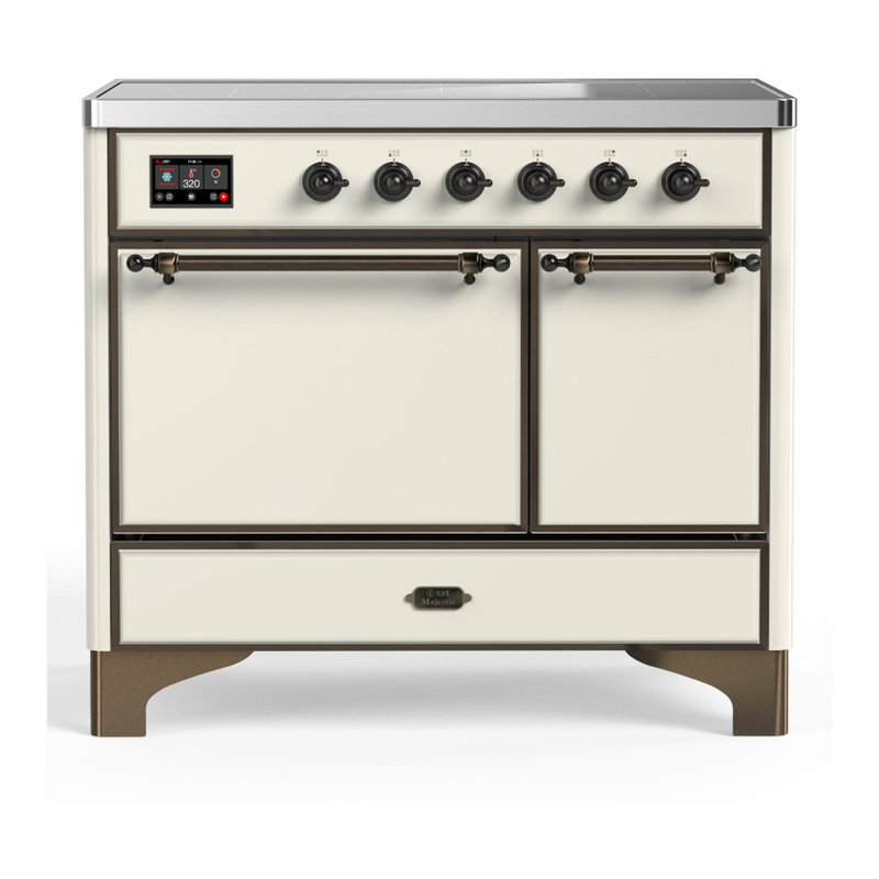 Cuisinière à induction 40 pouces avec 6 éléments à induction en blanc antique (garniture brunie) Majestic III Series, Brunie