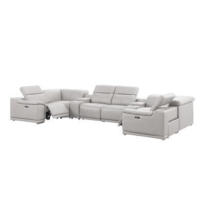 8-Piece U-Shaped Power Reclining Sectional In Genuine Leather – 2 Recliners