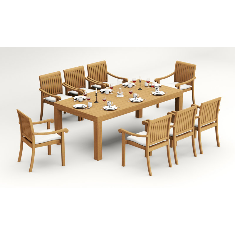6 Seats 7 Pcs Grade-A Teak Wood Dining Set: 86" Canberra Rectangle Table And 6 Napa Stacking Arm Chairs #11NP1906, 8