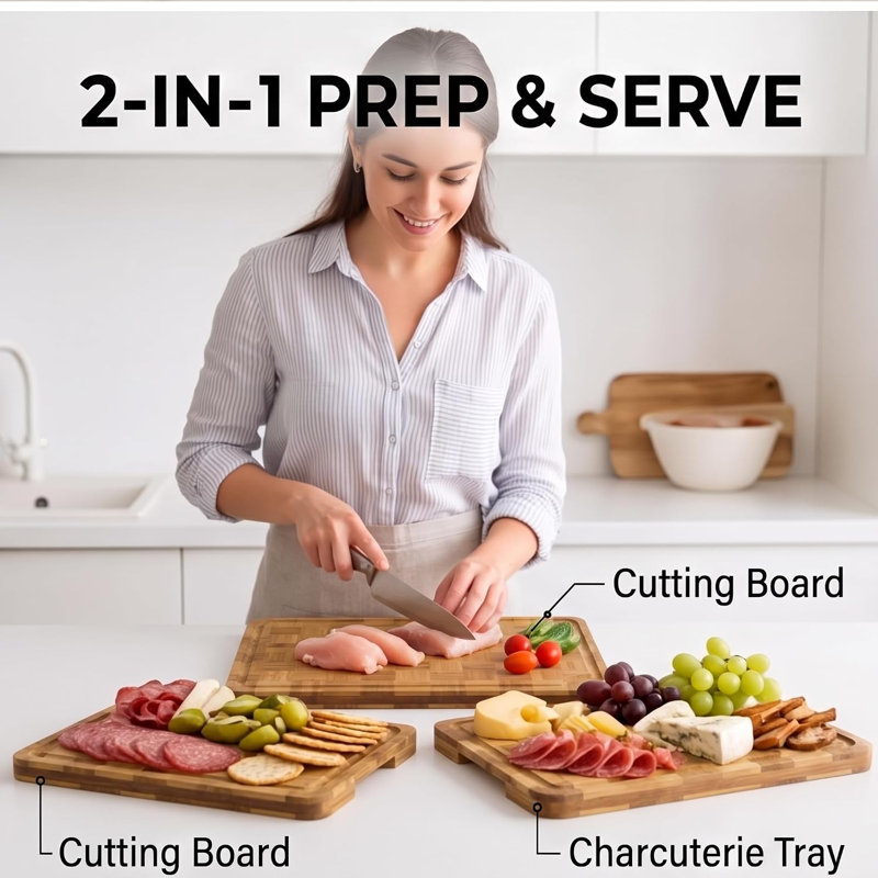 3-Piece  Cutting Board Set Stand & Juice Groove. Chopping Boards for Kitchen. Flat pressure. Concatenate