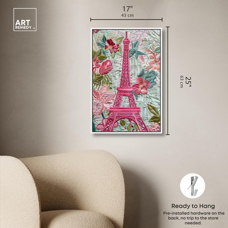 Velours Tour Eiffel, reproduction d'art sur toile par Art Remedy, H 25 po x l 17 po, Cadre flottant blanc