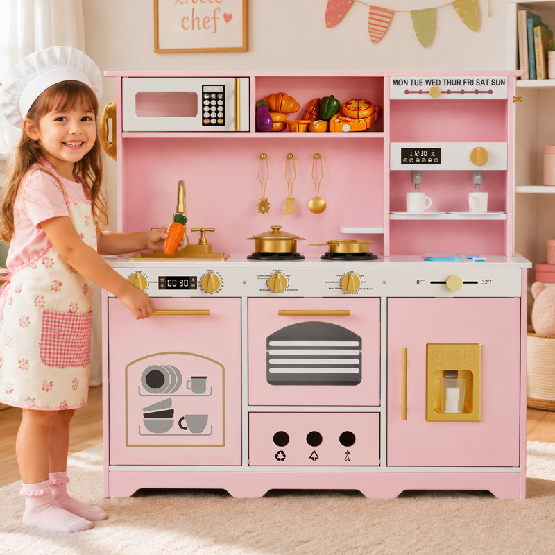 Ensemble de cuisine de jeu, cuisine de jeu en bois, Rose