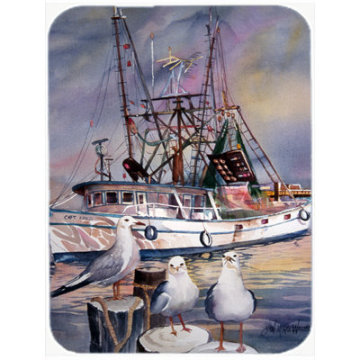 Caroline's Treasures Sea Gulls and Shrimp Boats Glass Cutting Board