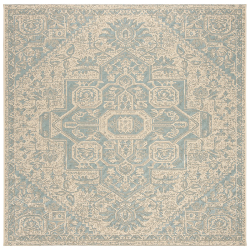 Danya Aqua/Cream Indoor/Outdoor Area Rug, Square 4'