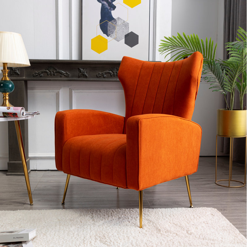 Floreal 27.5" Wide Velvet Wingback Chair, Orange