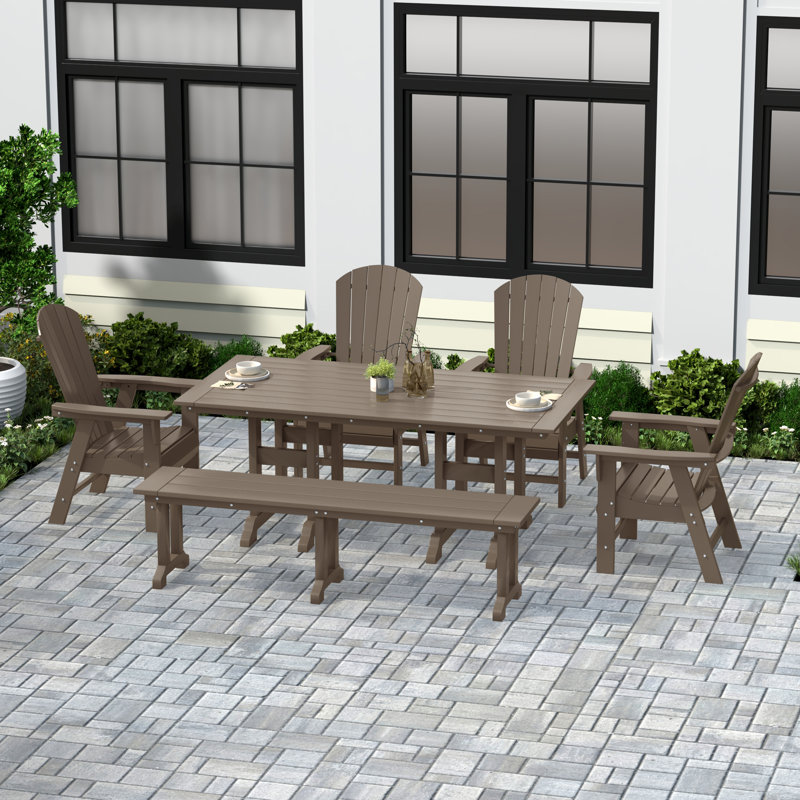 Geoff 6 - Person Patio Dining Set with Rectangular Table, Weathered Wood