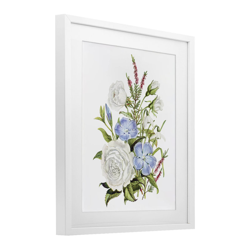 Impression florale encadrée sous verre Bounteasant, H 16 po x l 13 po, Cadre blanc côtier