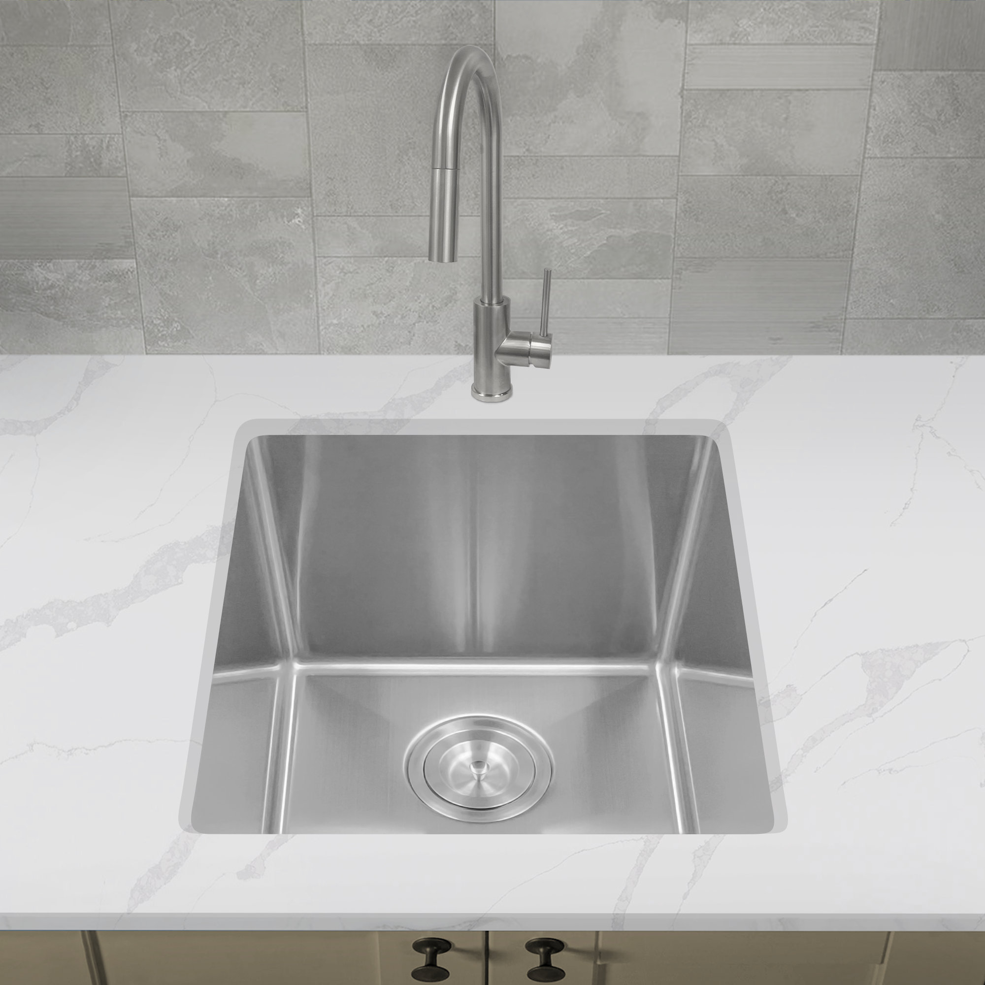 KBFmore Tight Radius 16 inch 18 Gauge Singel Bowl Undermount Kitchen ...
