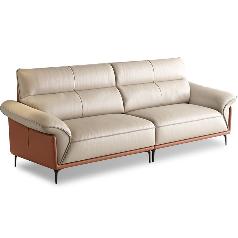 Causeuse-coussin modulaire en cuir véritable, Kaki / orange, H 35,04 po x l 86,61 po x P 38,19 po