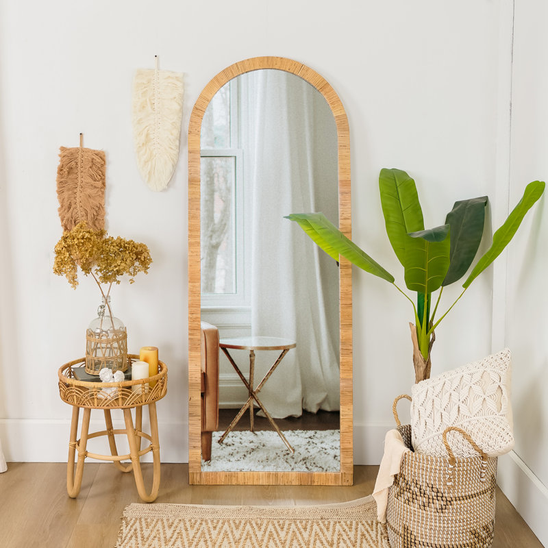 Modern & Contemporary Rattan Arched-Top 68.11" Tall Accent Floor Mirror Full Length Mirror