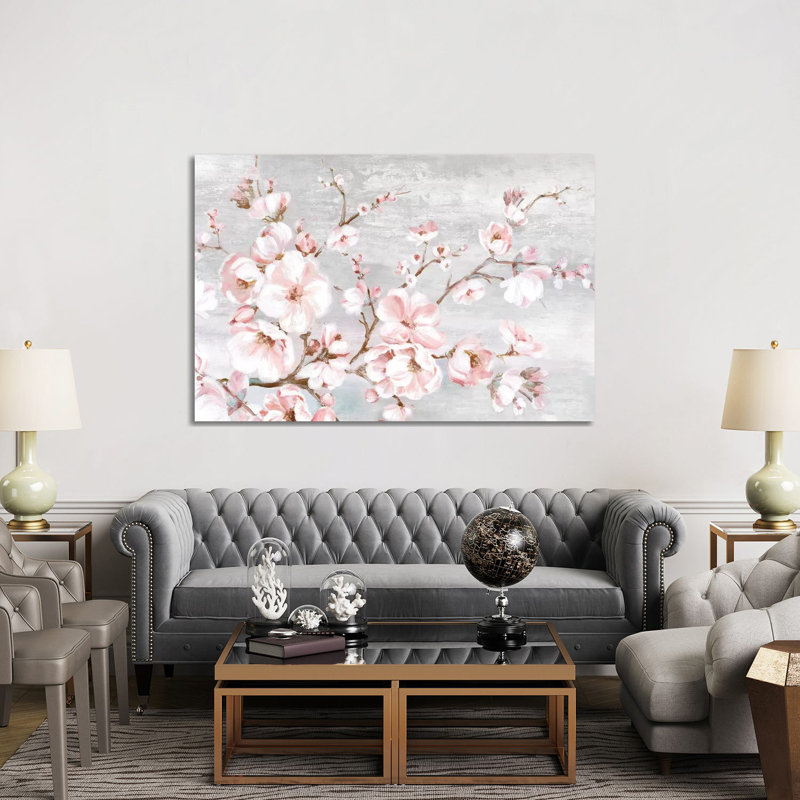 «Spring Cherry Blossoms I» par Eva Watts - reproduction d'art sur papier, H 40 po x l 60 po x 1,5 po, Toile tendue