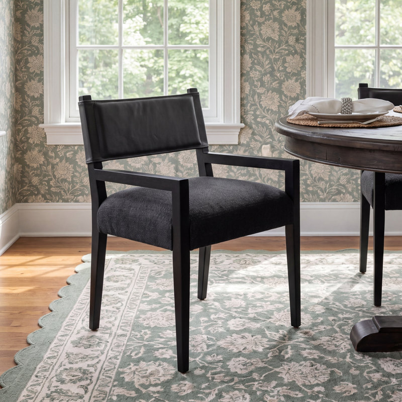 Lorretta Arm Chair, Black Polyester/Polyester Blend, Black Ash