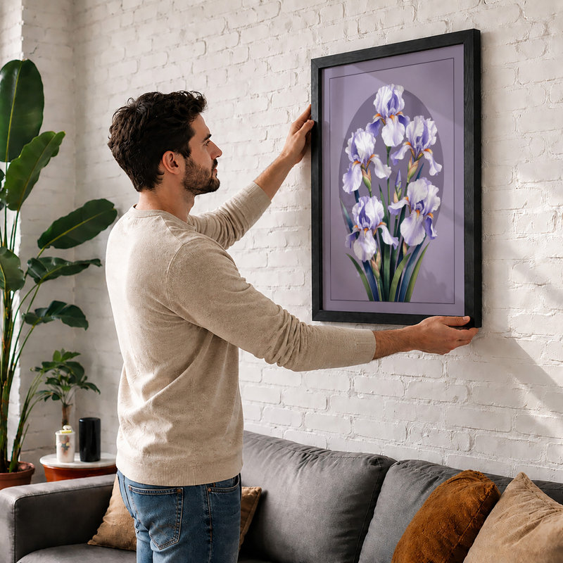 Bearded Irises in Bloom Botanical - Framed Print, A1 - 84.1 x 59.4 cm, White