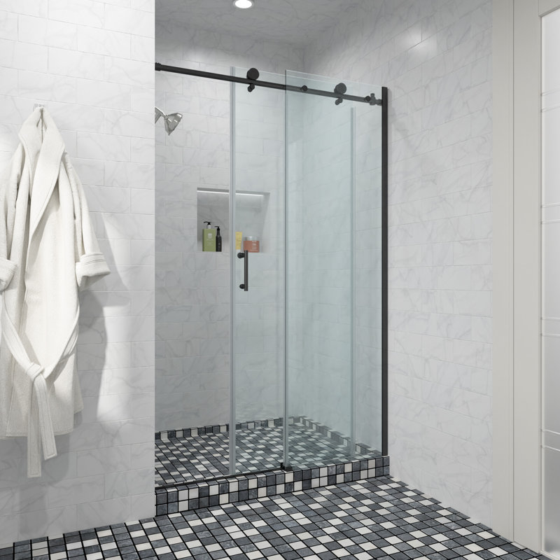 Porte de douche sans cadre à porte coulissante simple l 48 po x H 76 po, Noir mat