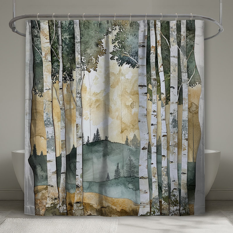 Birch Tree Forest Landscape Shower Curtains Extra Long, 70in W x 72in H
