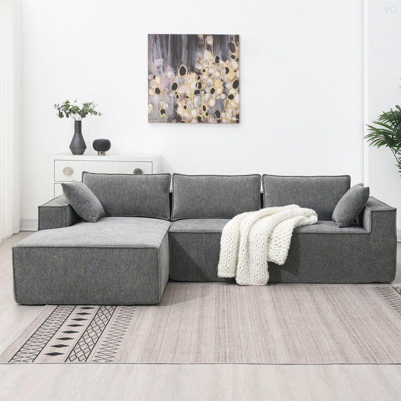 Canapé modulaire en L en chenille, Gris chenille