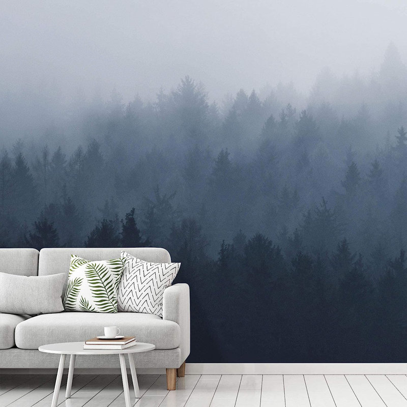 Murale forêt couverte de brume, L 100 po x l 144 po