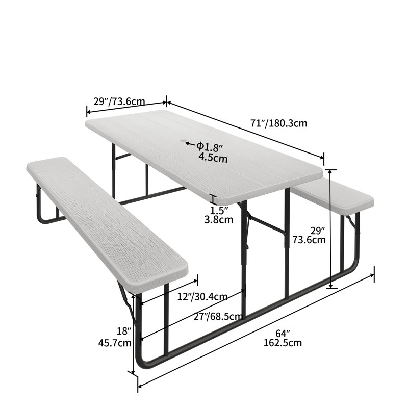 Ensemble de table de pique-nique Nadabus, H 29 po x l 29 po x L 71 po, Blanc