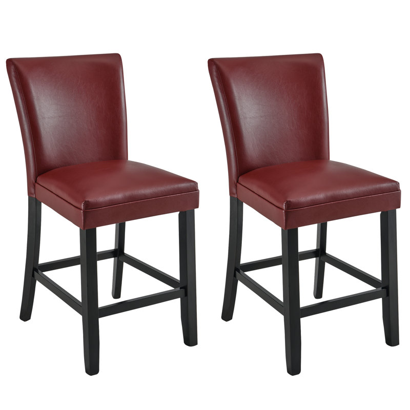 Flack Upholstered Counter Stool with Solid Wood Frame, Red