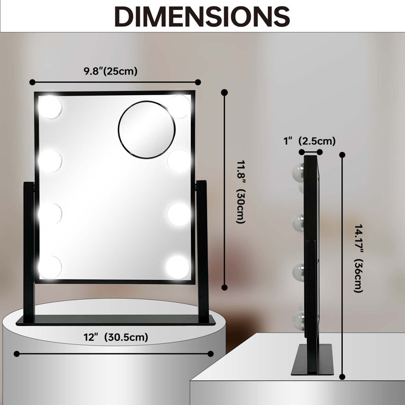Miroir de salle de bain Hollywood avec 3 lumières de couleur, 8 ampoules à intensité variable, commande tactile, pour le maquillage et le rasage