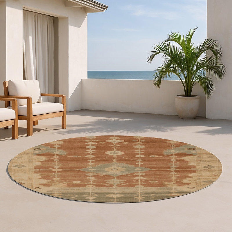 Tapis intérieur et extérieur brun Overdyed, Rond 5 pi