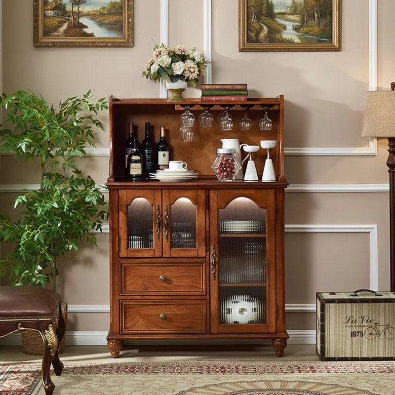 Buffet en bois de cerisier massif et verre, H 55,91 po x l 31,5 po x P 17,72 po