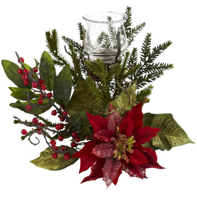 Poinsettia Candelabrum Silk Arrangement