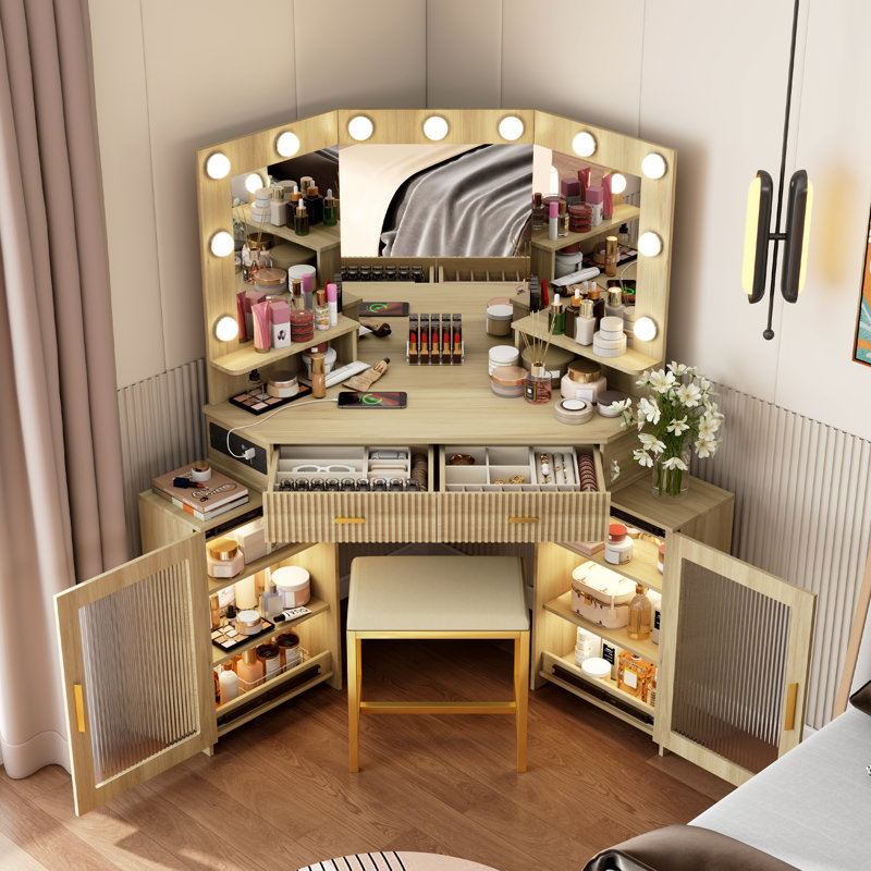 Dressing Table with Mirror, Oak