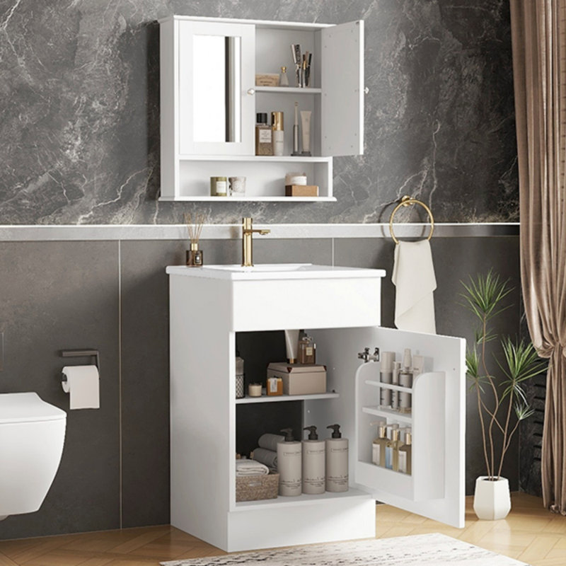 Ensemble de meuble-lavabo avec armoire à pharmacie avec miroir assorti, armoire de rangement moderne avec lavabo en céramique, armoire à pharmacie murale pour la salle de bain