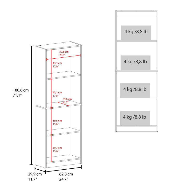 Bibliothèque à 4 tablettes Home, (4 tablettes) H 71,1 po x l 11,7 po x P 24,7 po, Noyer