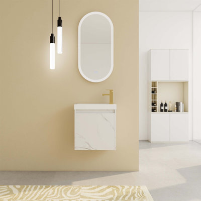 Meuble-lavabo mural flottant de 20 po avec lavabo en résine et porte d'armoire à fermeture en douceur, conception élégante et peu encombrante